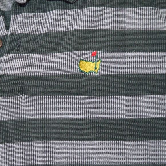 Vintage Ashworth Masters Knit Polo Golf Augusta Green Striped Shirt - Picture 7 of 8